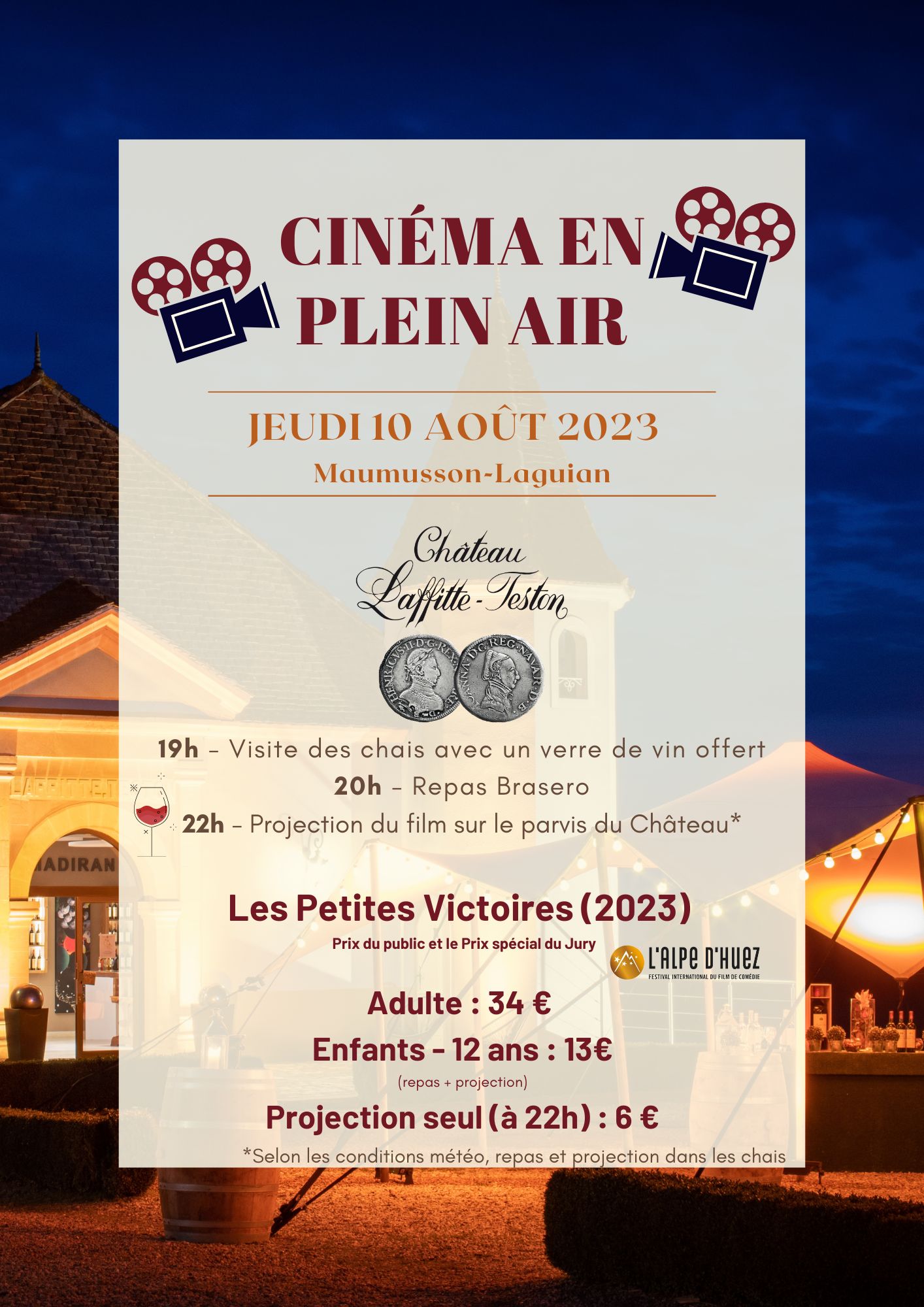 Jeudi 10 août - Soirée cinéma en plein air et repas Brasero ADULTES